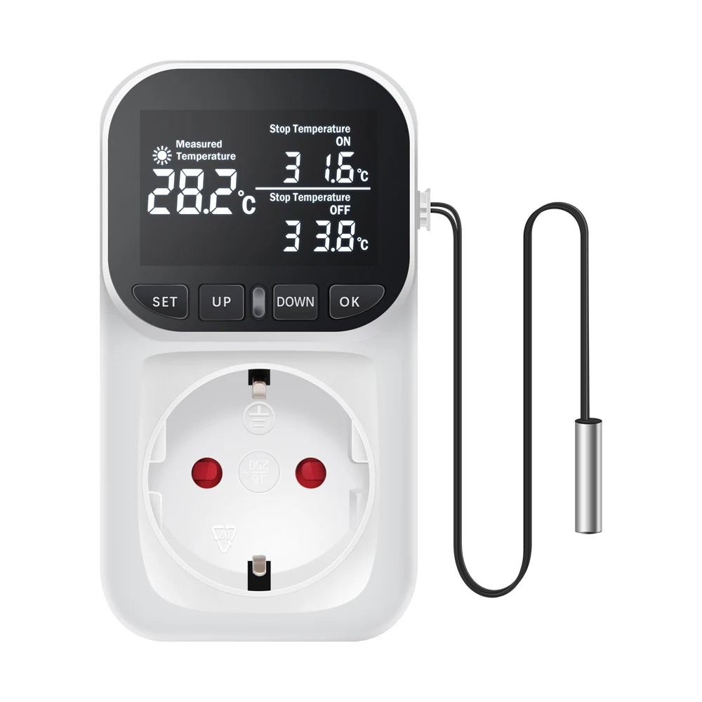 Digital Temperature Controller Socket EU Plug &ndash; LCD Display black