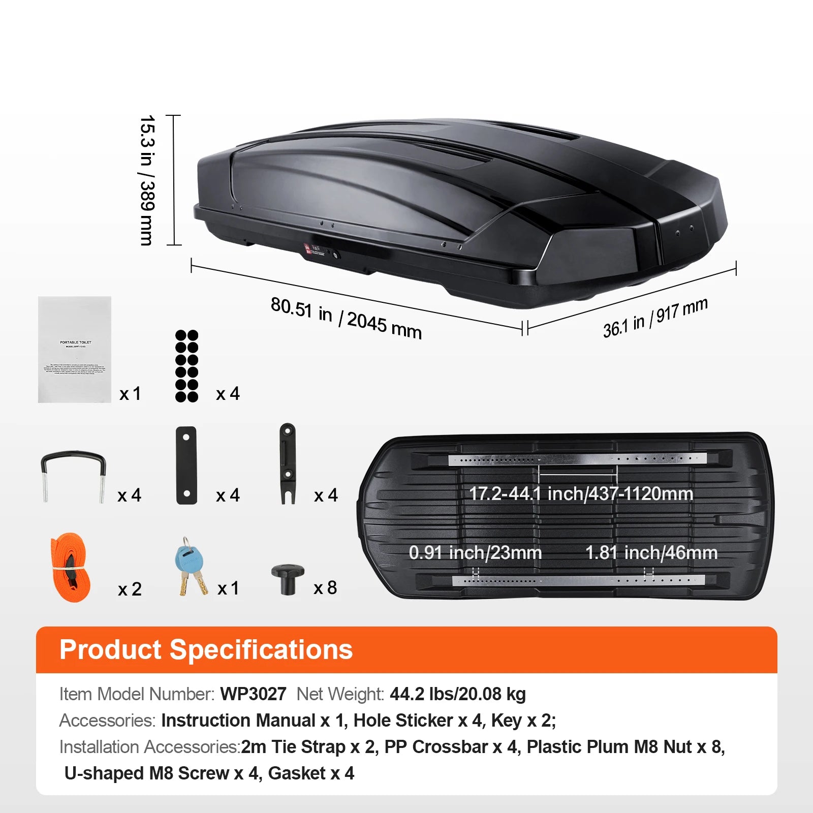 VEVOR Rooftop Cargo Carrier &ndash; Dual-Sided Opening With Straps 18 Cubic Feet / spain