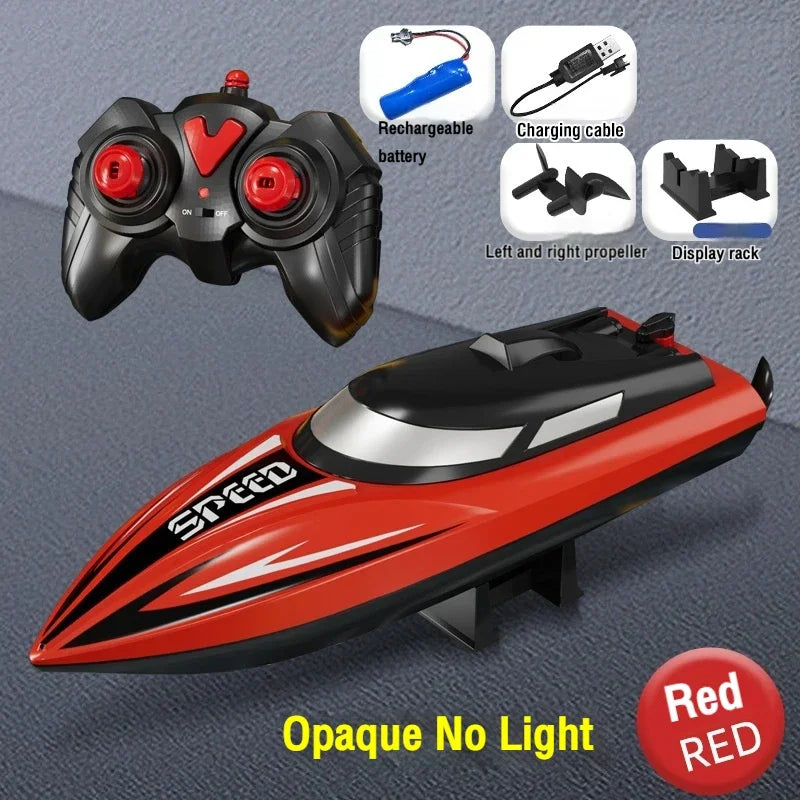RC Boat With Colorful LED Light - Waterproof Racing Red