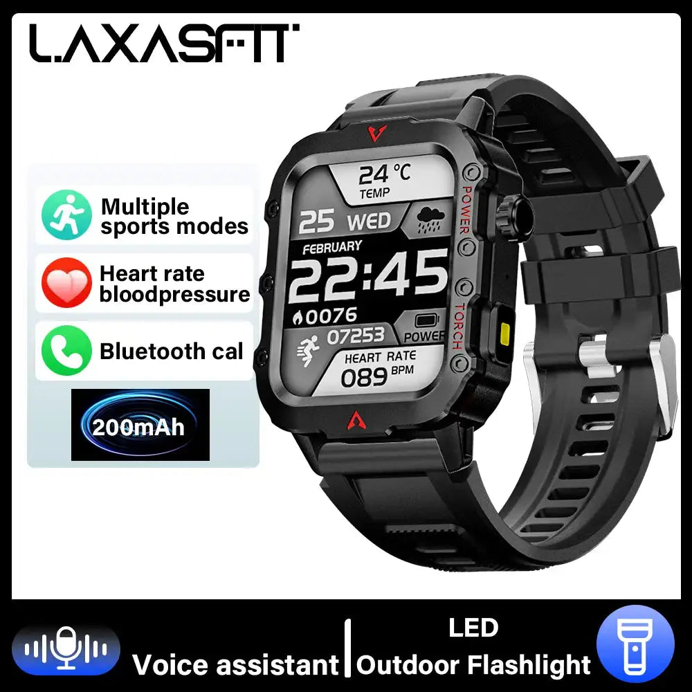 LAXASFIT Smart Watch Bluetooth Talk LED Flashlight Outdoor Black