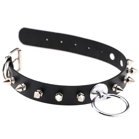 Punk Spike Rivet Leather Choker with Pentagram Pendant for Women