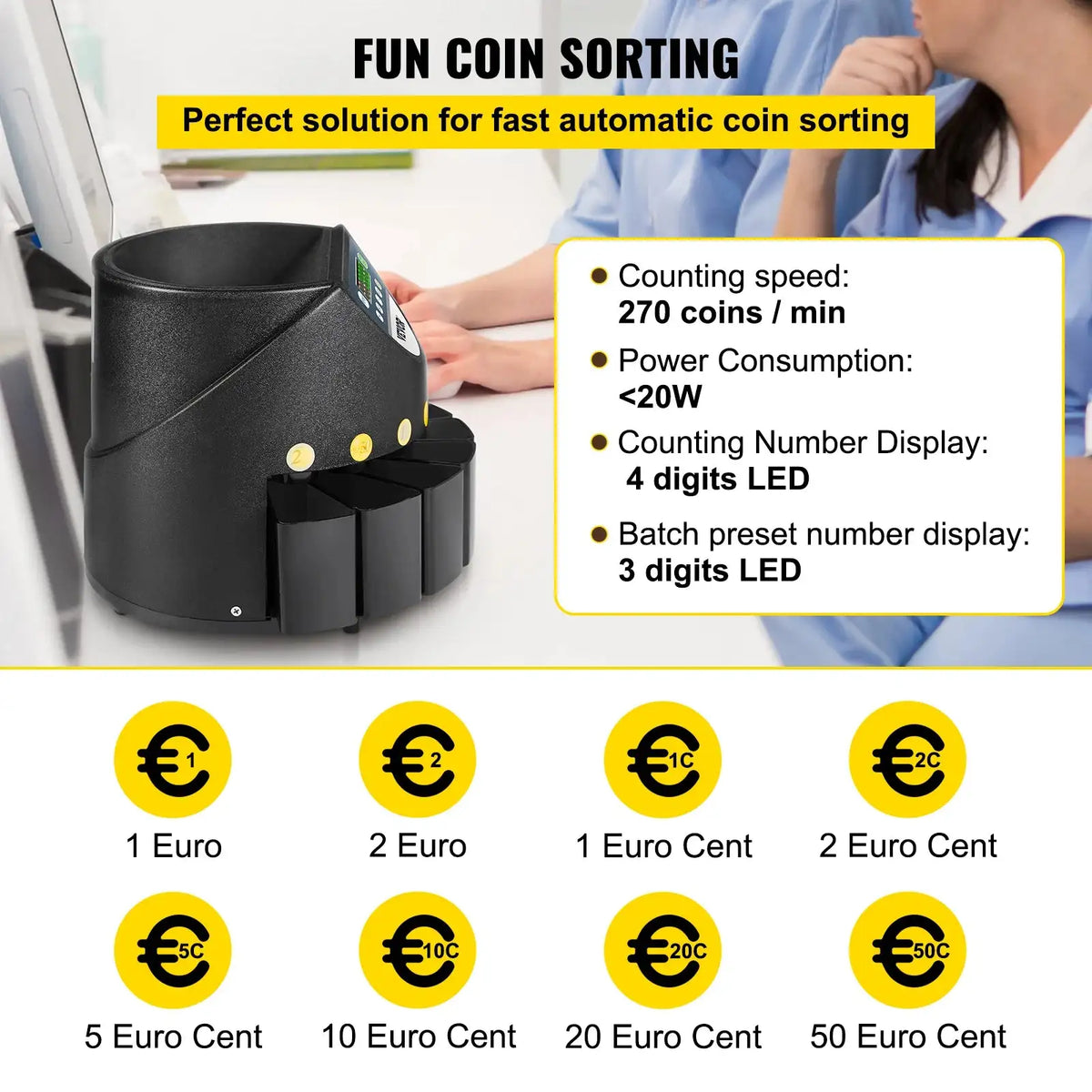 300 Coins Per Minute Coin Sorter Led Display