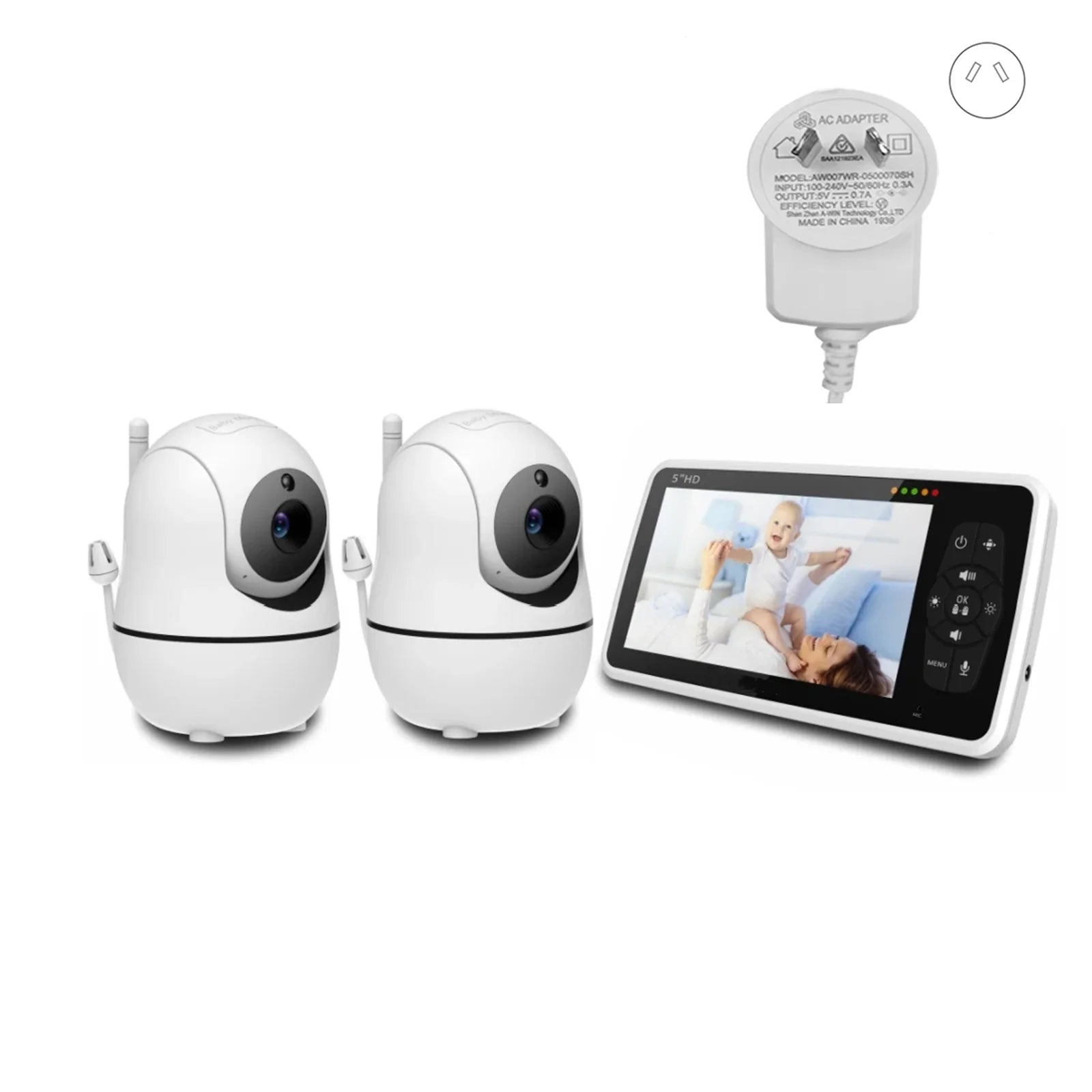 Babystar 5 Inch Video Baby Monitor &ndash; Dual Camera Night Vision with 4X Zoom AU Plug