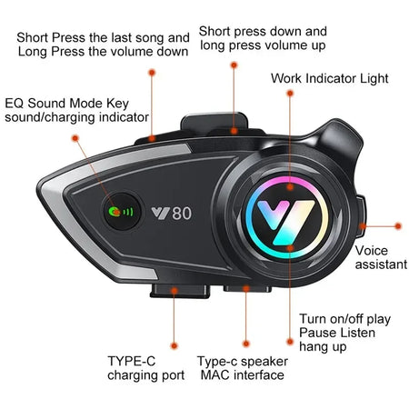 Y80 Motorcycle Helmet Bluetooth Headset &ndash; V5.3 Handsfree