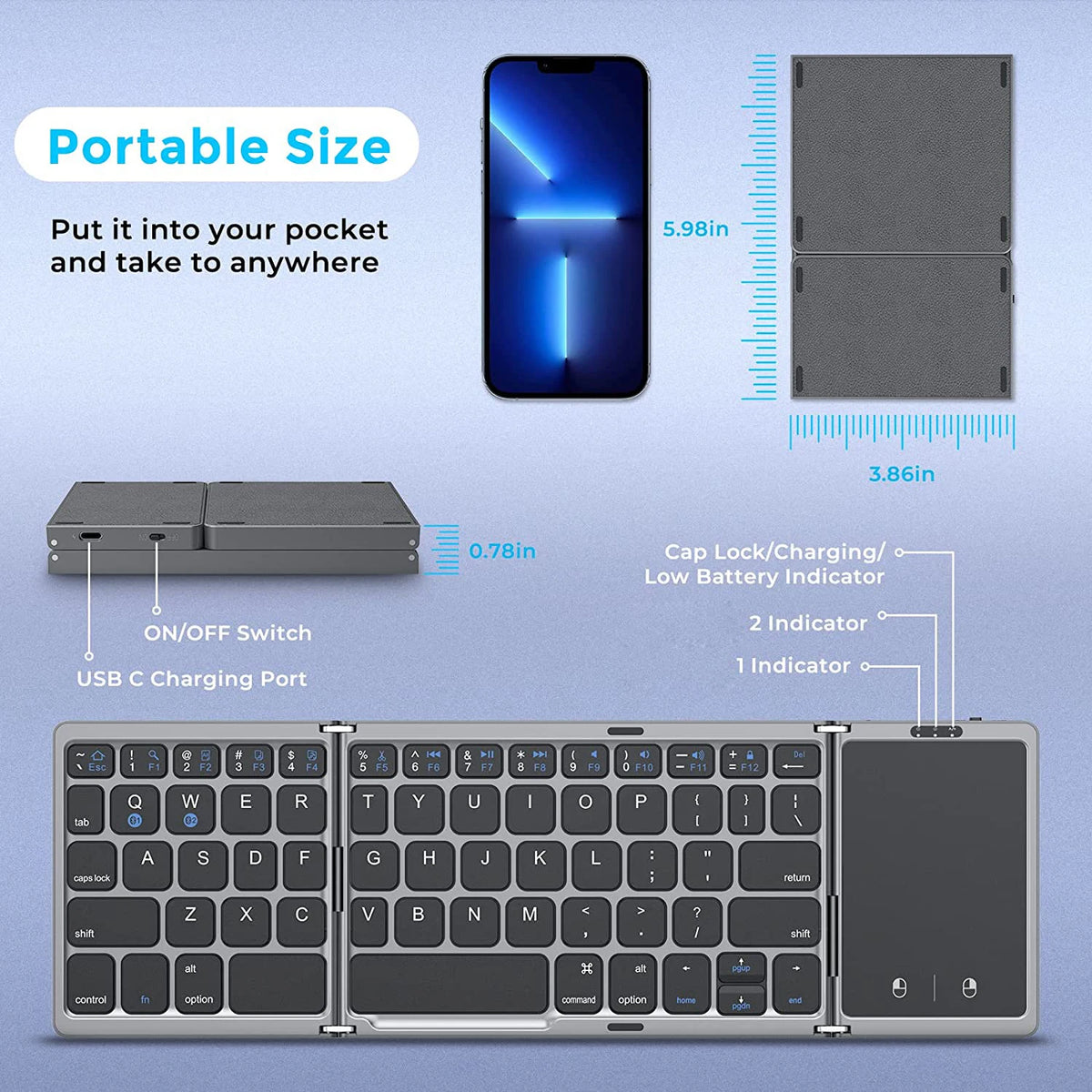Seenda Foldable Wireless Bluetooth Keyboard &ndash; Rechargeable