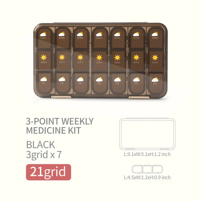 Portable 21 To 28 Grids Weekly Pill Box &ndash; Seven Day Case 21Grids Brown