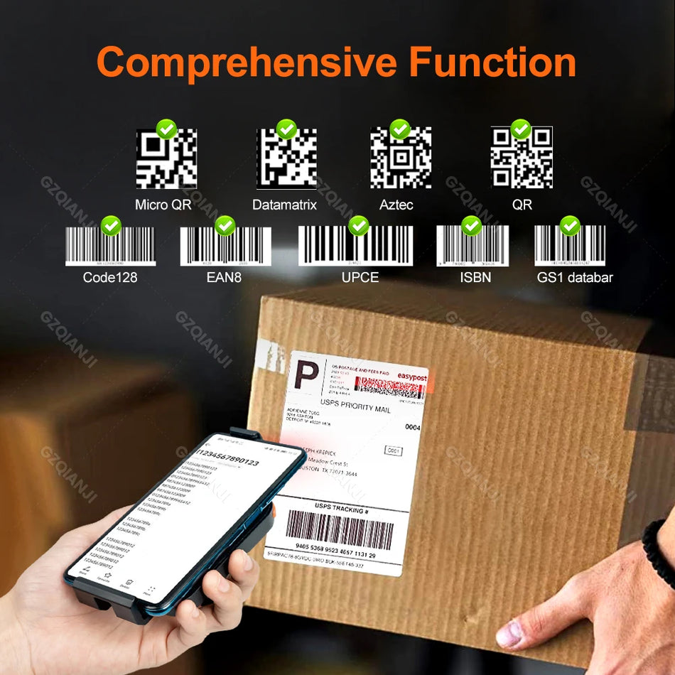 Mini Wireless Bluetooth 2D Barcode Scanner Clip for Mobile Phone QR PDF417