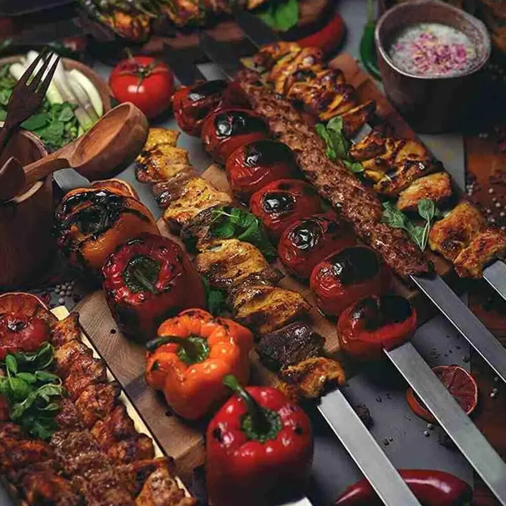 Premium 50cm Stainless Steel BBQ Skewers for Perfect Grilling