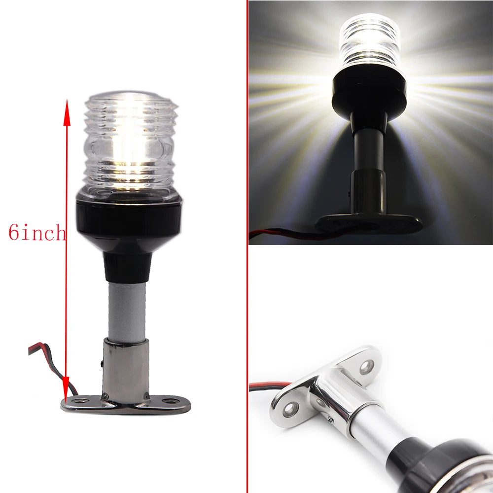 Fold Down Anchor Light for Yachts - Stainless Steel LED Navigation Lamp 6inch