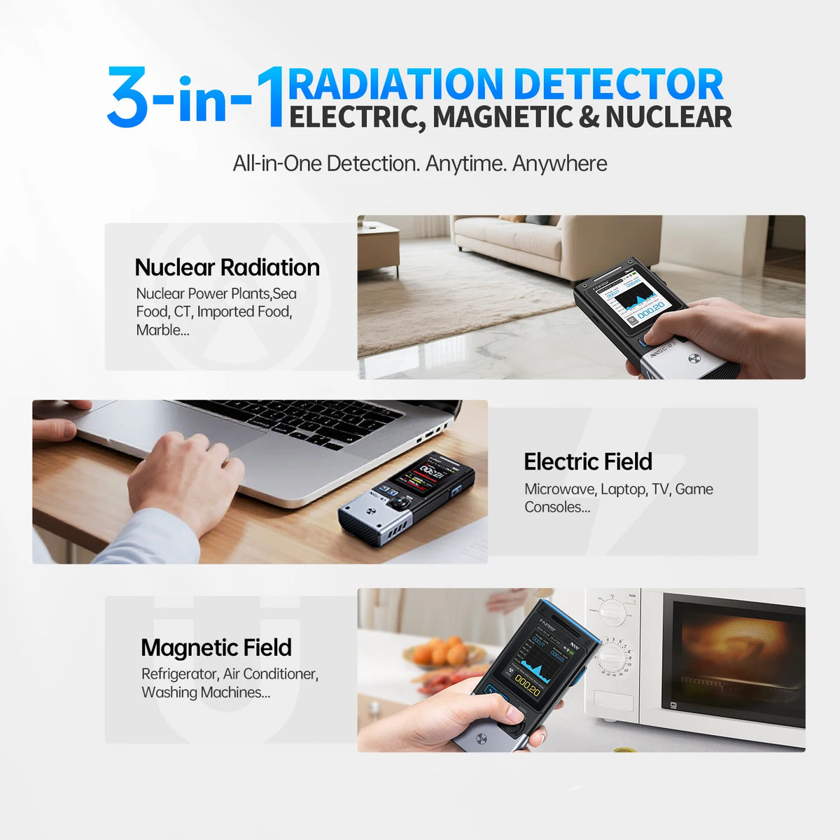 FNIRSI GC-03 3-in-1 Environment Detector &ndash; Multi-Function Safety and Radiation Tester