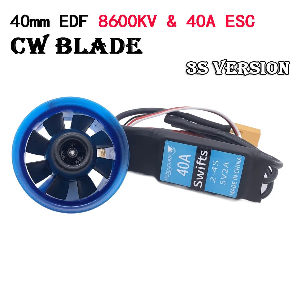 Hobbyocean 40mm EDF Brushless Ducted Fan &ndash; 8 Blade CCW CW 40mm 8600KV CW 40A