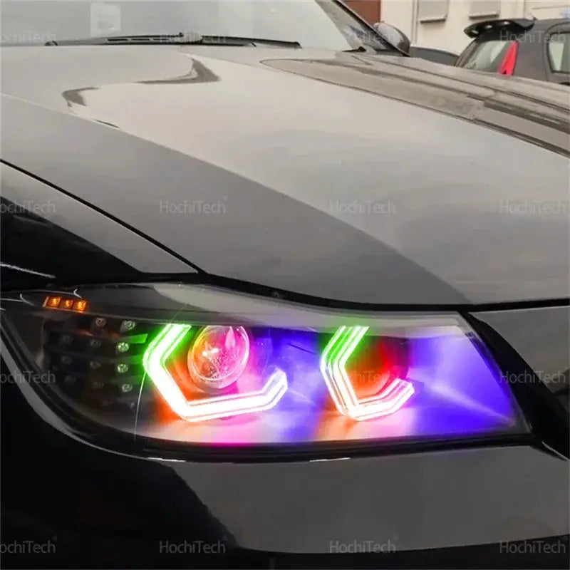 For BMW 3 Series E90 E91 2005-2012 M4 style LED Angel Eyes Kit Ring flashing RGB APP control Headlight Lamps with turn signal by InterCyprus Trading Ltd