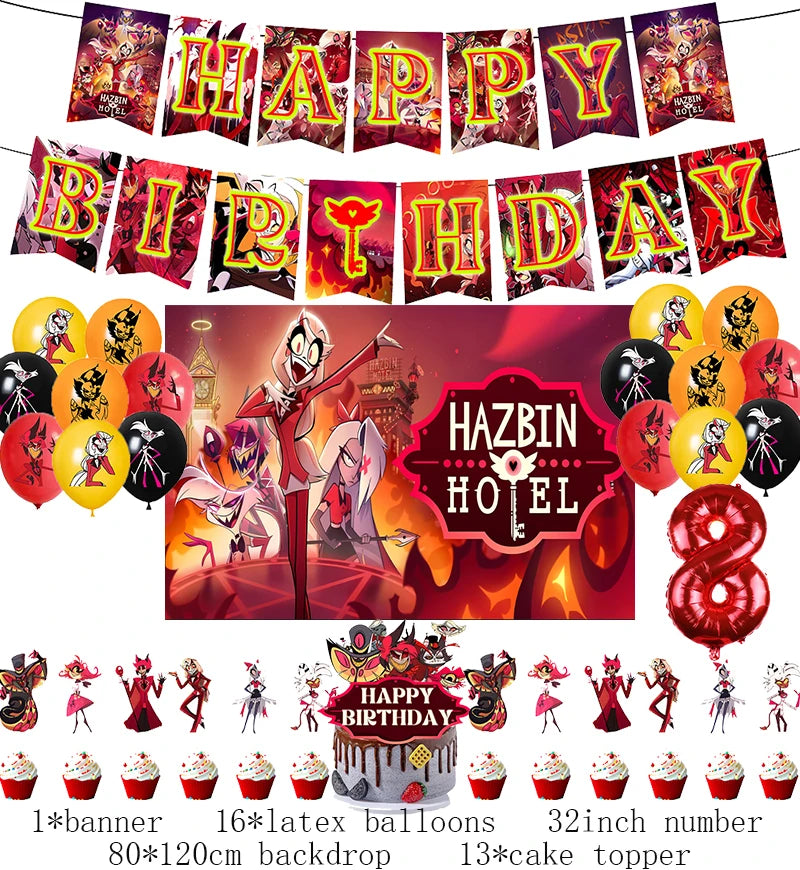 Hazbined Birthday Party Decoration Set with Balloons, Banner, and Cake Topper 1set D8 / Other / CHINA