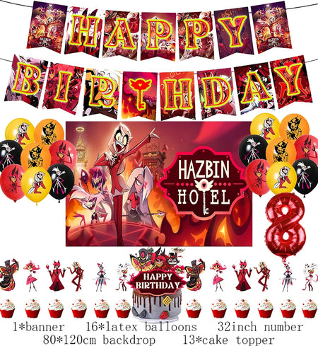 Hazbined Birthday Party Decoration Set with Balloons, Banner, and Cake Topper 1set D8 / Other / CHINA