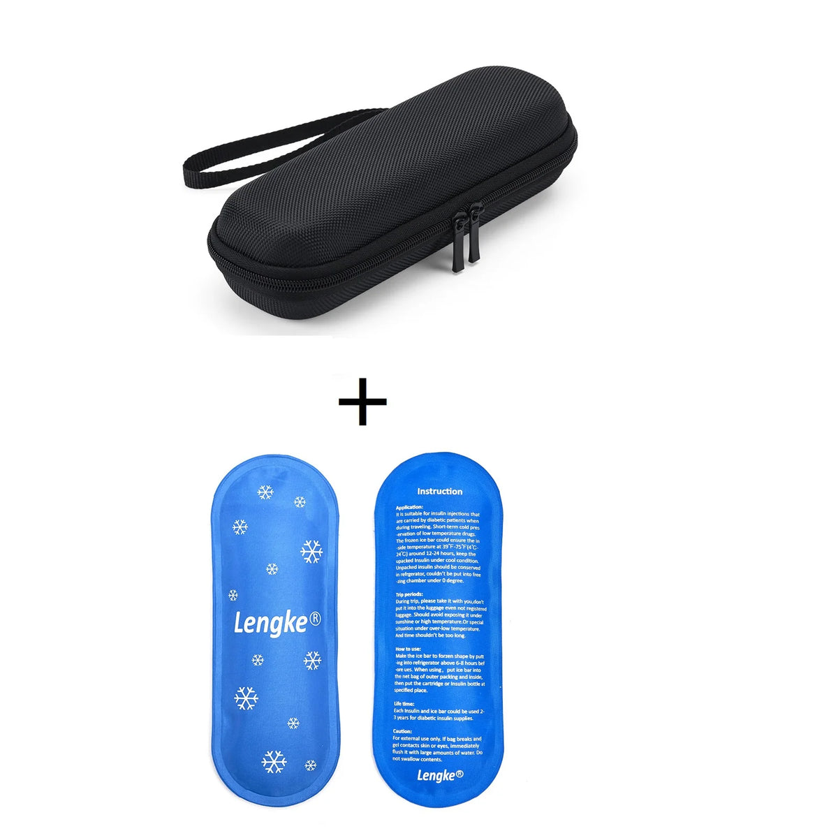 Eva Insulin Ice Pack Box - Portable Waterproof Cooler Black with 2 pack