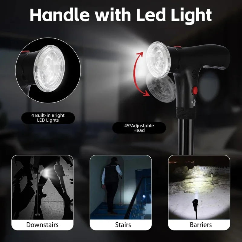 Adjustable Folding Walking Cane &ndash; Lightweight Collapsible Design with LED Light