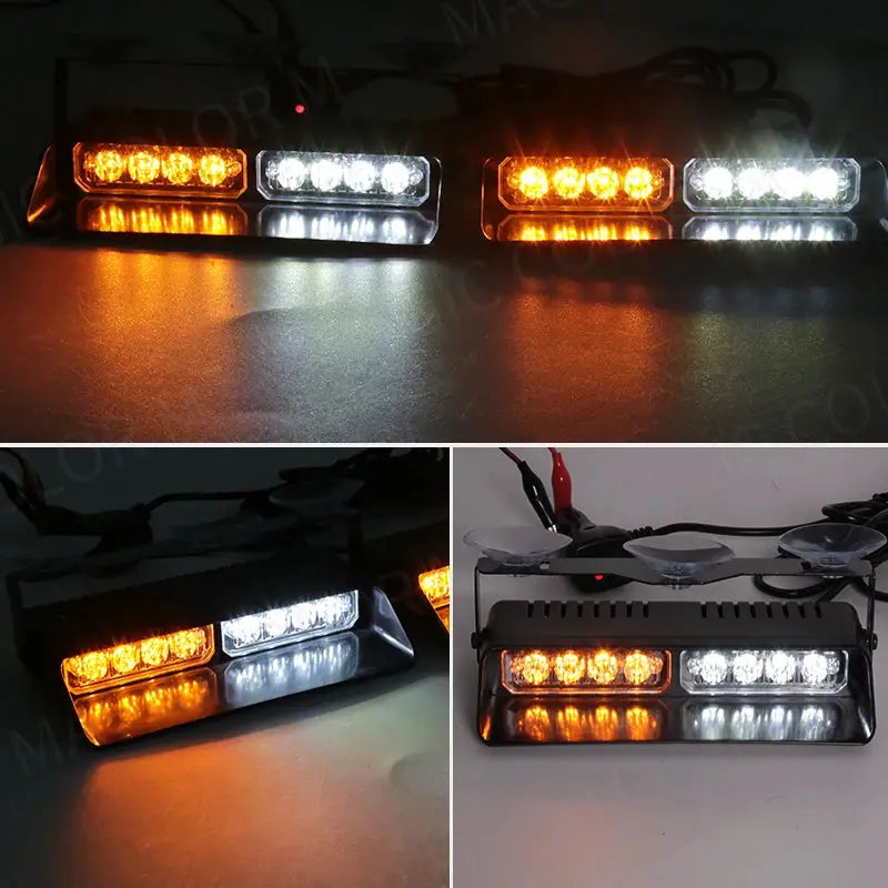 LED Car Strobe Light For Emergency Flash Warning Lamp Windshield Bar 8 Beads Red Blue Amber White Waterproof Auto Light Assembly by InterCyprus Trading Ltd