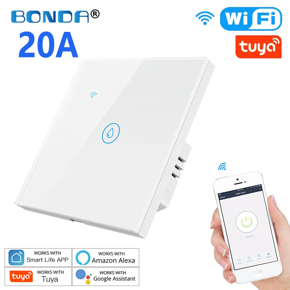 Smart Water Heater Switch with Voice Control and Touch Panel 703EU-WHITE-20A