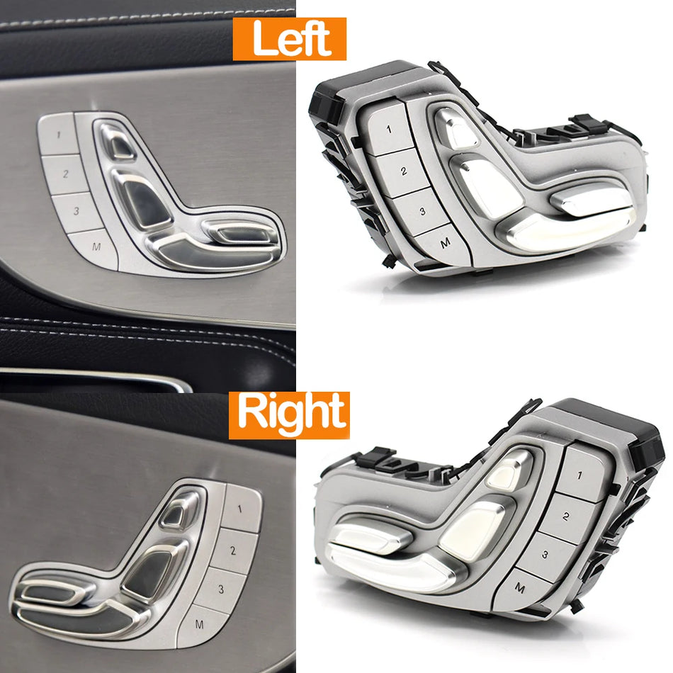 Seat Adjustment Switch Button Assembly for Mercedes-Benz W205 W213 W253, PC ABS, Chrome Finish
