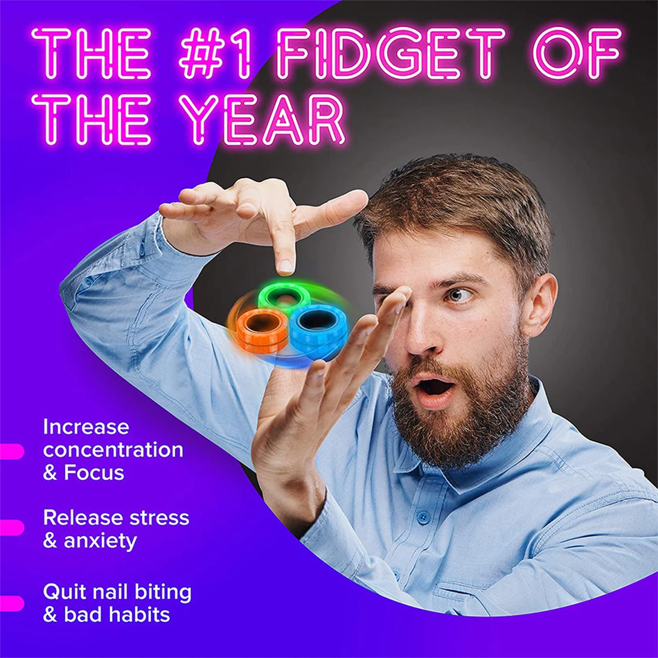 Night Glow Magnetic Rings Set Of 3 Luminous Rotating Toys