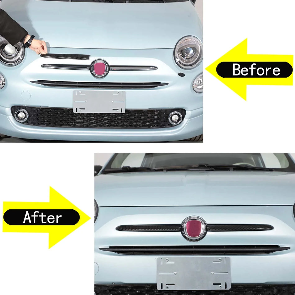 Fiat 500 Voorste Logo Carbon Fiber Strepen Voor 2016 2Stuks