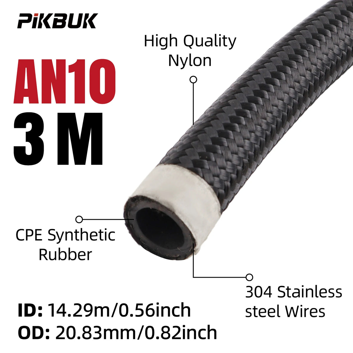 Stainless Braided Fuel Hose With AN4 AN6 AN8 Fittings For 1M To 6M by InterCyprus Trading Ltd