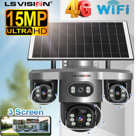 LS VISION V380 PRO 3 Lens WiFi Solar Camera 4G 15MP Security CCTV Waterproof Night Vision Two-Way Audio Camera Mobile Tracking I