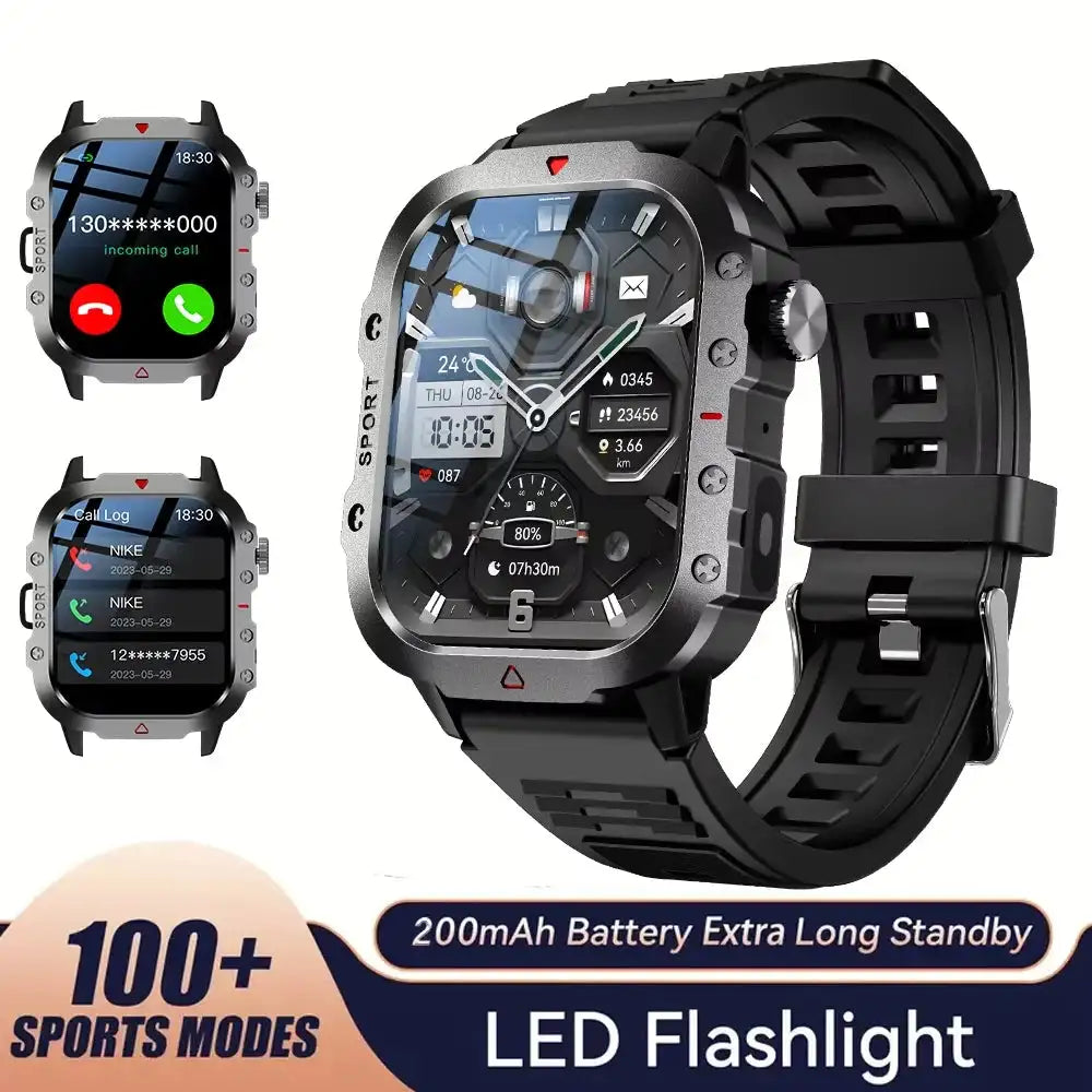LAXASFIT Smartwatch Bluetooth Talk 2In HR LED Flashlight Black