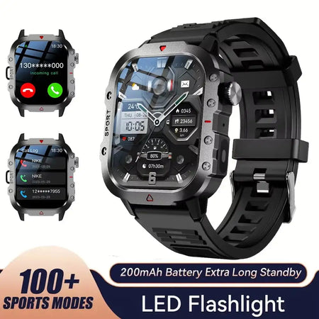 LAXASFIT Smartwatch Bluetooth Talk 2In HR LED Flashlight Black
