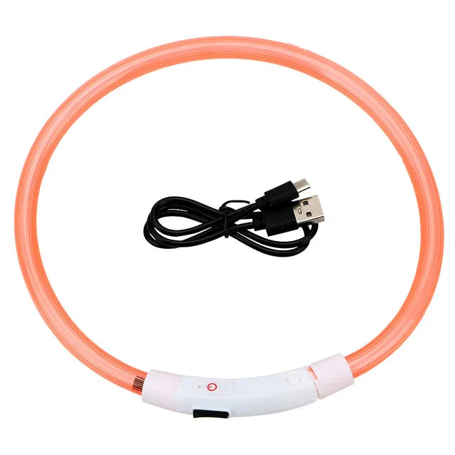 Luminous LED Dog Collar with USB Rechargeable Light Orange / S(35CM)