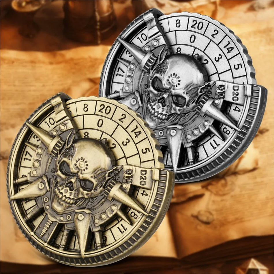 Schädel-förmiges Metallwürfelrad für Dungeons und Dragons 7-in-1 RPG-Würfel