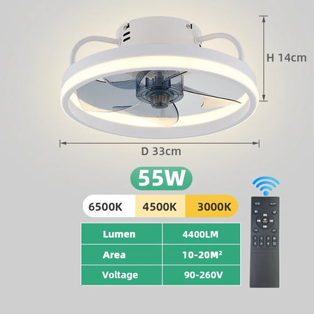 55W Ceiling Fan With Light And Remote &ndash; Dimmable LED Light Model B-White / 55W