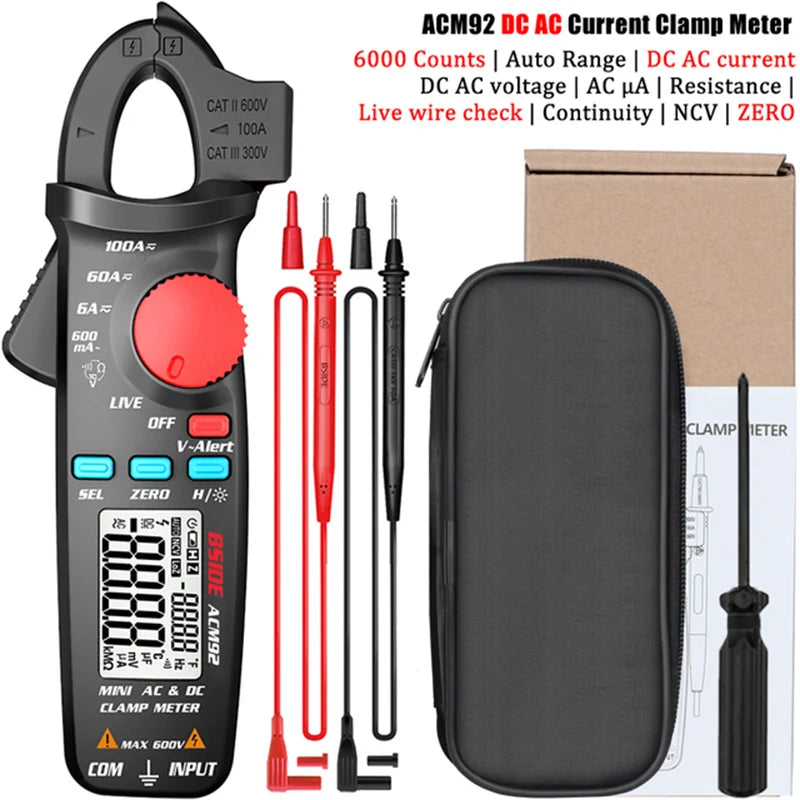 BSIDE ACM92 Auto Range Clamp Digital Ammeter &ndash; True RMS AC DC Current Measurement ACM92-Black DC AC / CHINA