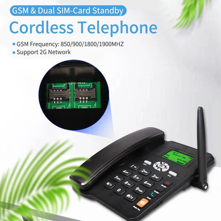 Cordless Phone with Dual SIM 2G, GSM Support, Antenna, Radio, Alarm