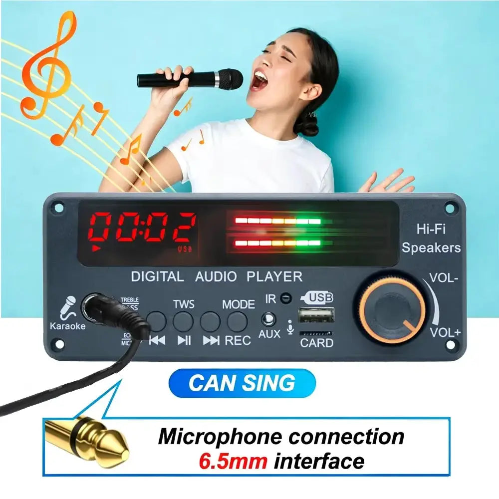 KEBIDUMEI 200W Amplifier Bluetooth 5.3 MP3 WMA Decoder Board 12V 100W Handsfree Car Audio 6.5MM Mic USB TF FM DIY Music Player by InterCyprus Trading Ltd