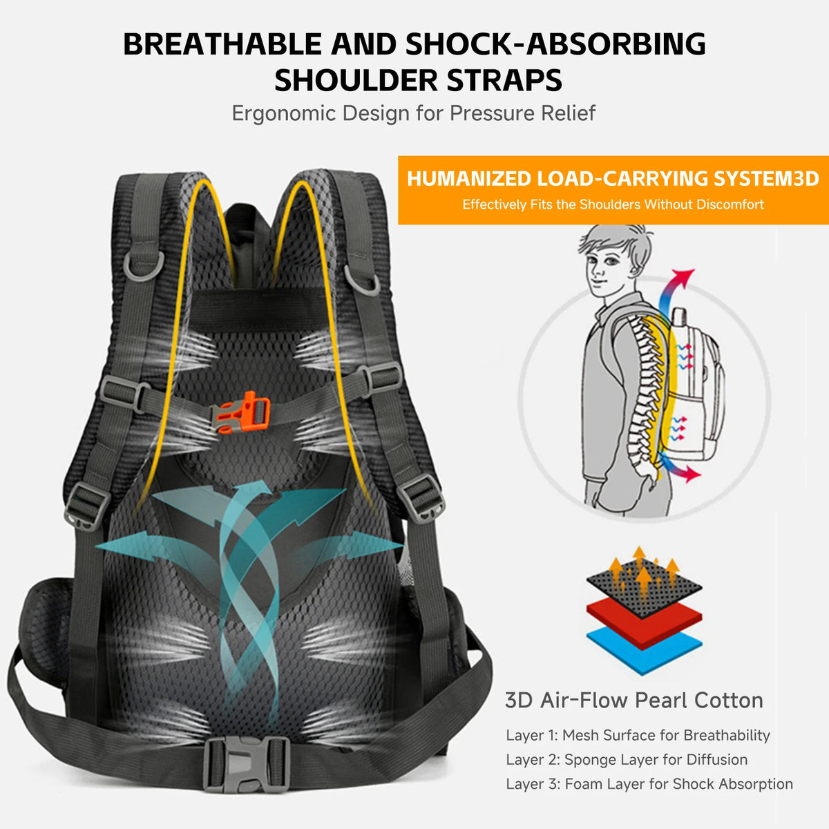Hiking Travel Backpack 40L &ndash; Water-Repellent Nylon Exterior