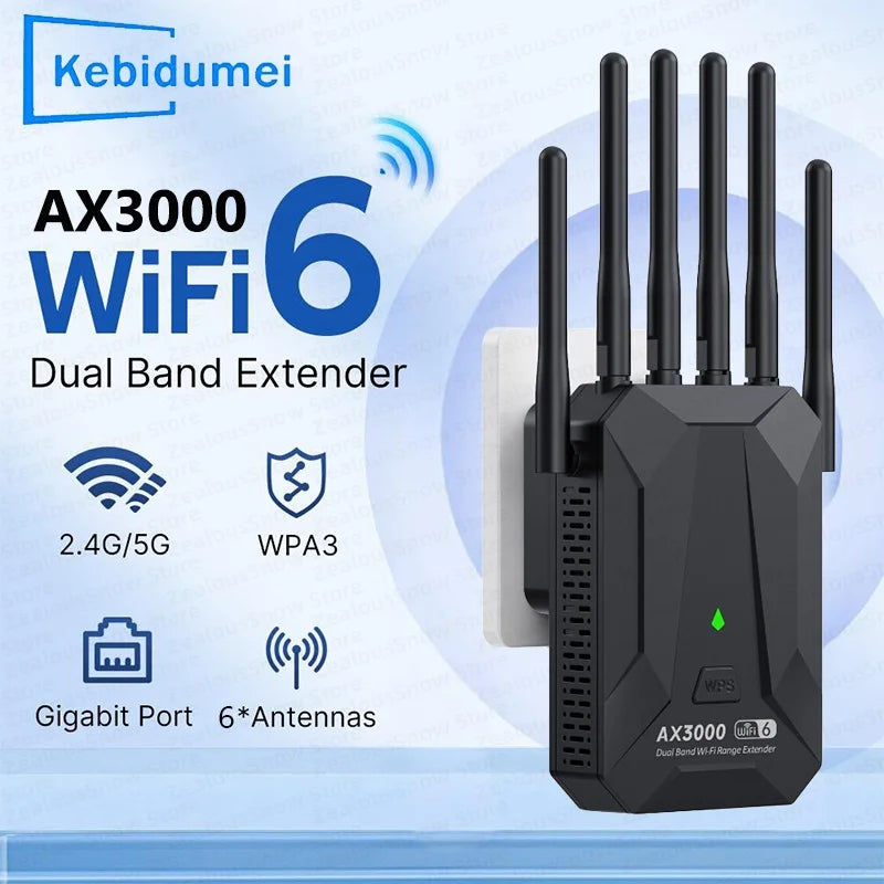 3000Mbps WiFi 6 Repeater - Long Range Booster for Home