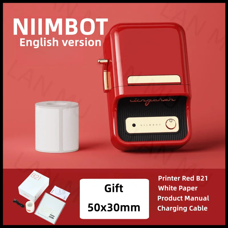 NIIMBOT B21 Label Printer &ndash; Portable Thermal Label Printer Red English Gift