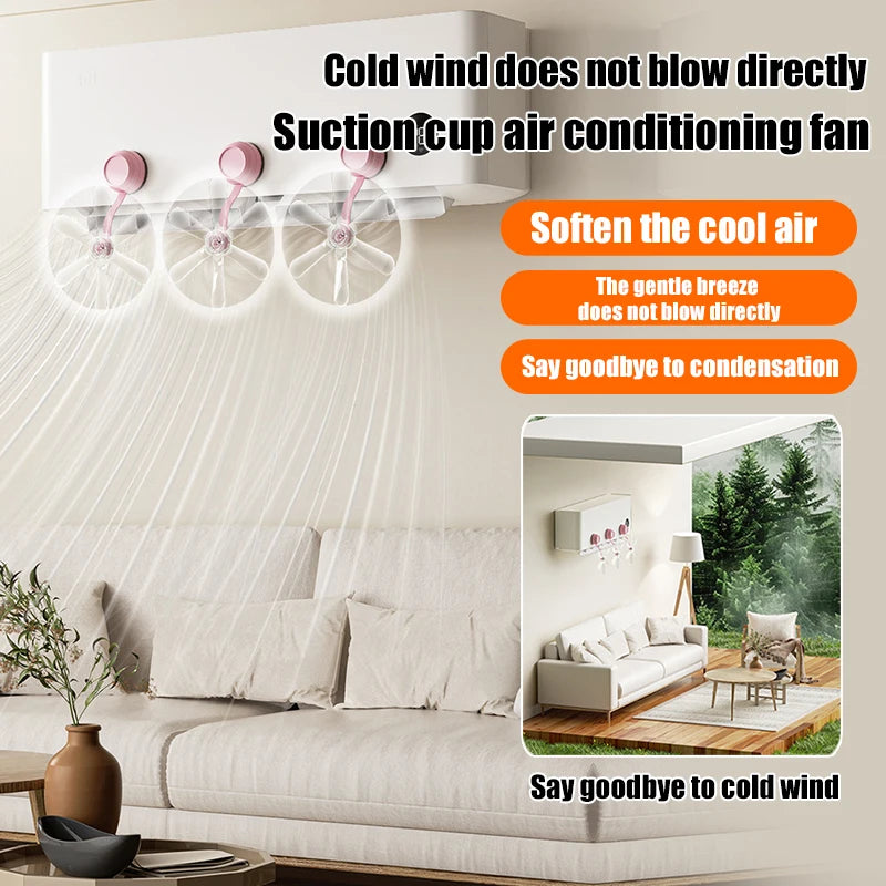 Suction Cup Wall Mounted Air Conditioning Fan - Windproof &amp; Adjustable Airflow