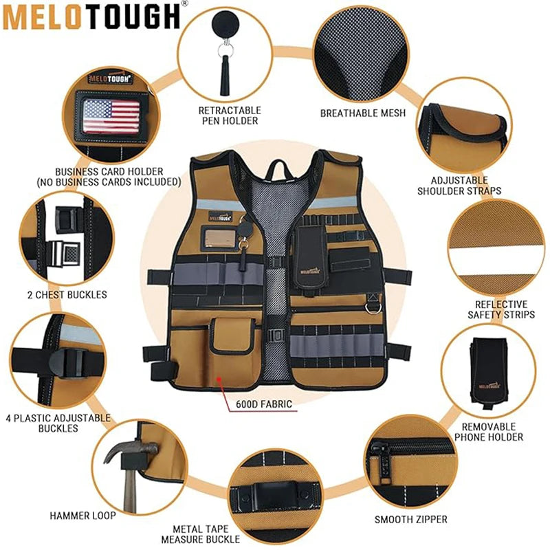 MELOTOUGH Tool Vest &ndash; Adjustable Straps With Phone Holder