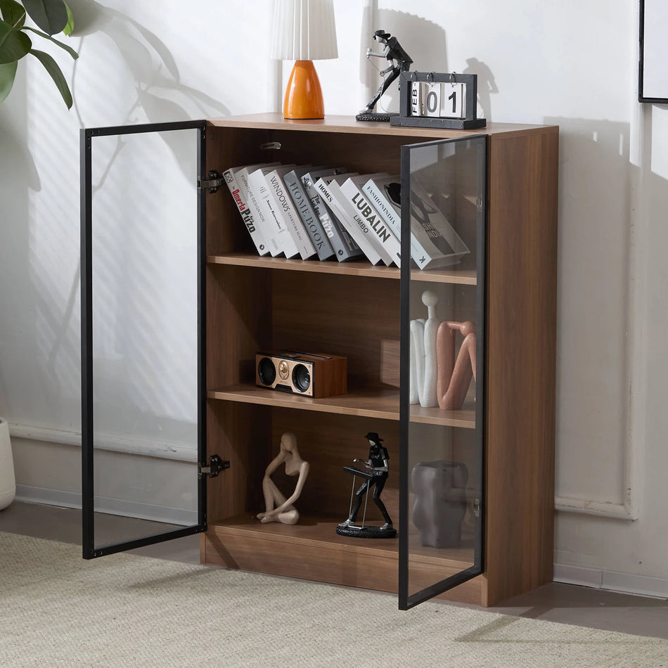 Vitrina de vidrio negro con iluminación para colecciones