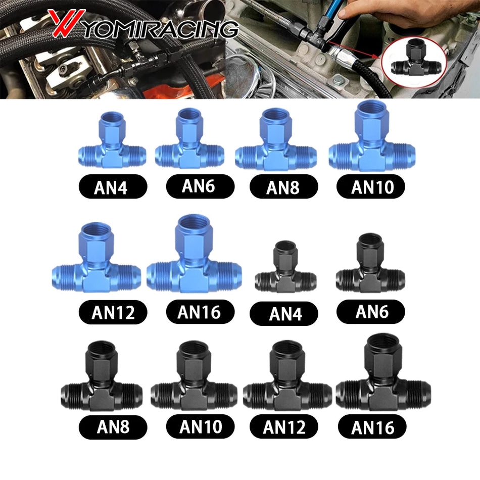 Raccord en aluminium en T à flare AN4-12, Adaptateur de ligne de carburant Femelle à mâle, Noir