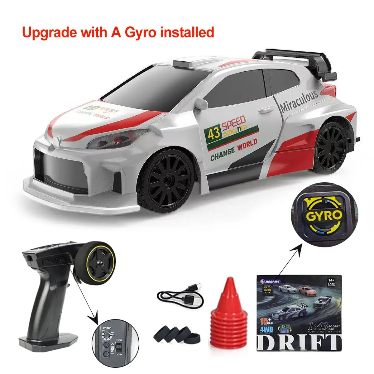 Gyro 1To43 RC Drifting Car - 4WD High Speed Drift Vehicle 4308 with gyro