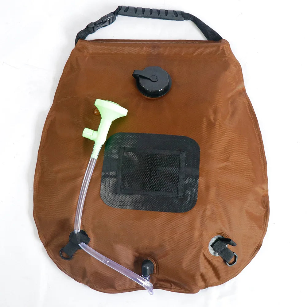 Solar Shower Bag 20L Outdoor - Portable Camping Shower with Solar Heating Brown