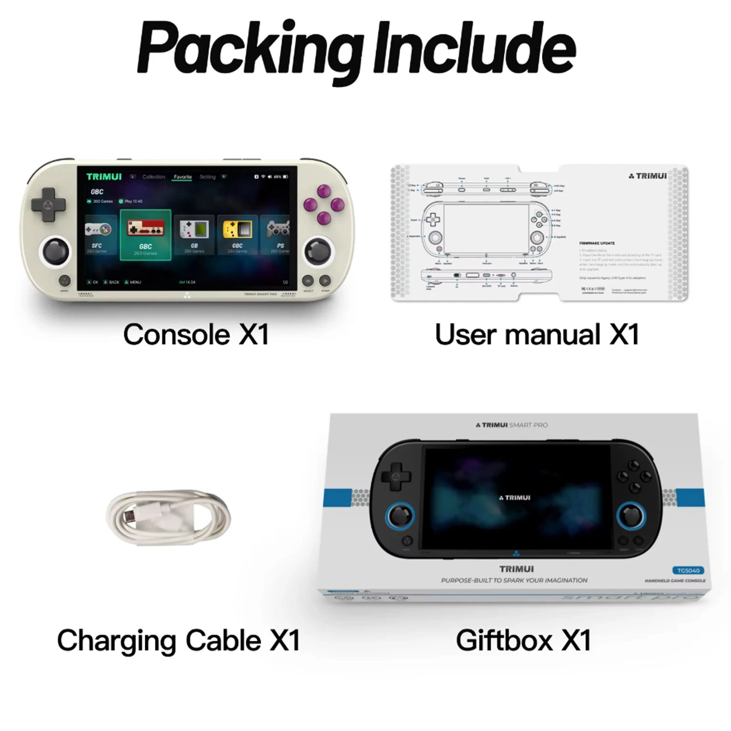 Trimui Smart Pro Retro Game Console - 4.96'' IPS Screen, Linux OS, 13,000+ Games Retro Grey / 256G(13K Games)