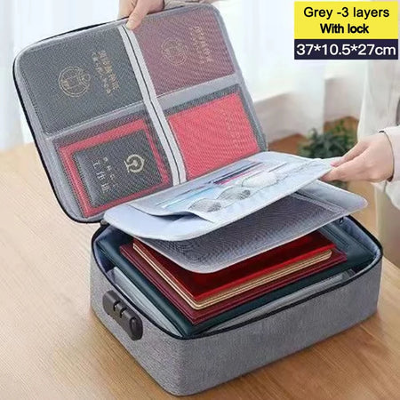 5-Layers Document Case With Lock File Organizer &ndash; Secure 3l with lock Grey