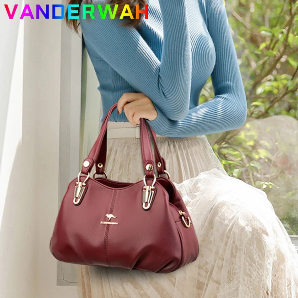 Luxurious PU Leather Ladies Handbag with 3 Layers, Designer Crossbody Tote for Women