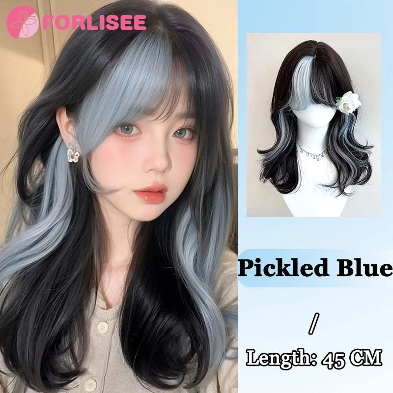 Forlisee Matte Wine Red Long Straight Wig with Bangs