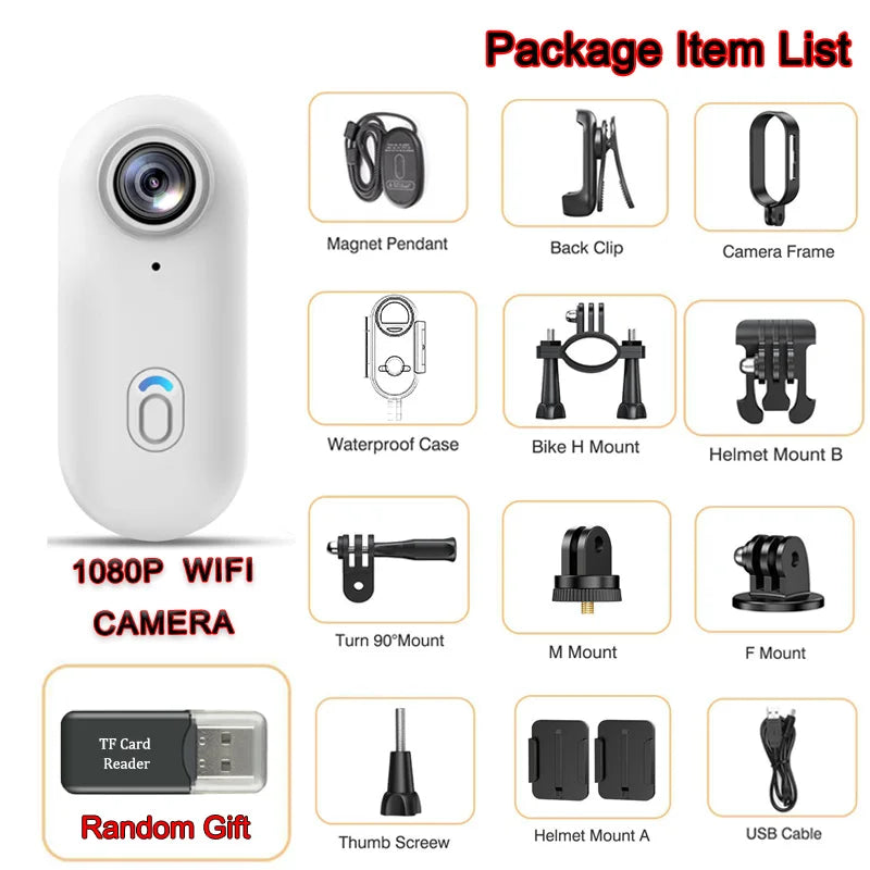4K Mini Body Camera &ndash; WiFi Enabled Action Cam For Sports FHD 1080P (White) / NO TF Card