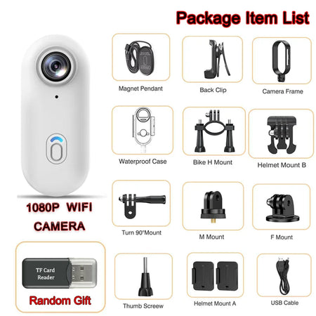 4K Mini Body Camera &ndash; WiFi Enabled Action Cam For Sports FHD 1080P (White) / NO TF Card